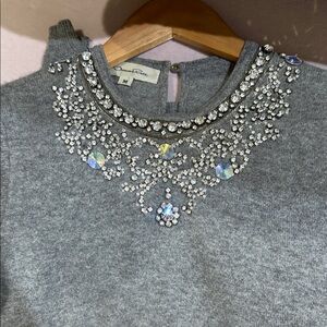 Oscar de la Renta Gray Knit with Crystal Details